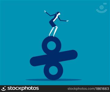 Businesswoman standing on top of percentage. Business balance concept