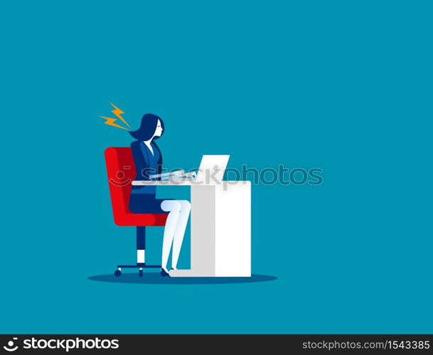 Businesswoman suffer from stiff neck. Concept business vector. Problem, Health, Fatigue.. Businesswoman suffer from stiff neck. Concept business vector. Problem, Health, Fatigue.