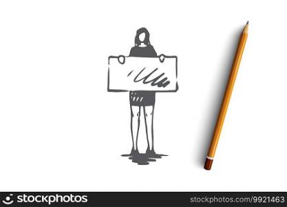 Businesswoman, suit, profession, lady concept. Hand drawn businesswoman on presentation concept sketch. Isolated vector illustration.. Businesswoman, suit, profession, lady concept. Hand drawn isolated vector.