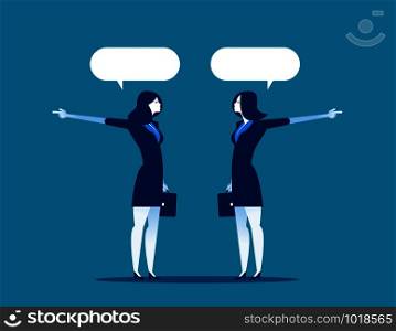 Businesswoman talk and show in different directions. Concept business vector.