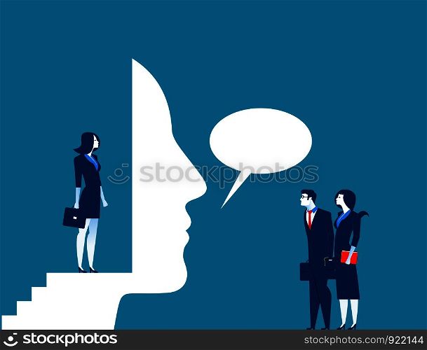 Businesswoman talk through the mask. Concept business illustration. Vector flat. Businesswoman talk through the mask. Concept business illustration. Vector flat