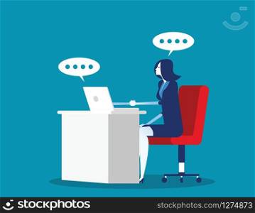 Businesswoman talking and handshake business through the screen. Concept business technology vector illustration.