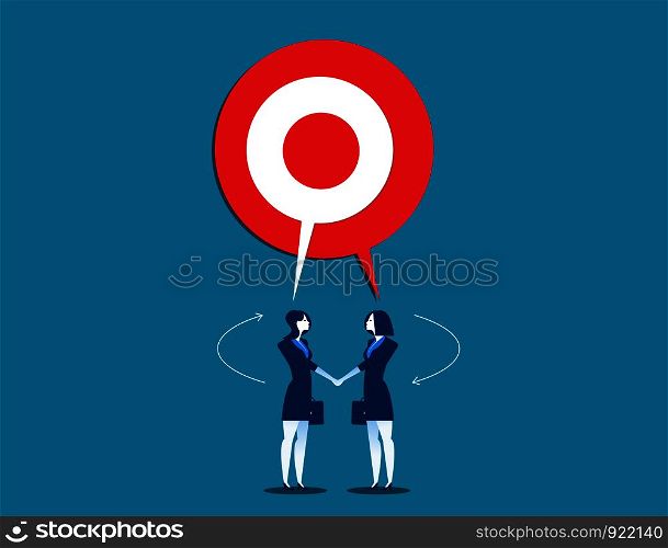 Businesswoman talking with shared target speech bubble. Concept business illustration