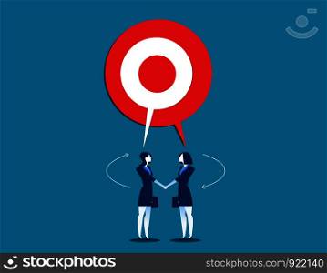 Businesswoman talking with shared target speech bubble. Concept business illustration