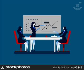 Businesswoman teamwork colleagues discuss future plans. Concept business character cartoon illustration. Vector office business flat