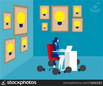 Businesswoman thinking idea, Concept business vector illustration, Surrounded, Large framed, Successful.