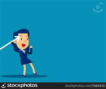 Businesswoman throwing the javelin. Concept cute business vector illustration, Sport, Growth.