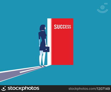 Businesswoman to see the inside of door about success. Concept business vector illustration.