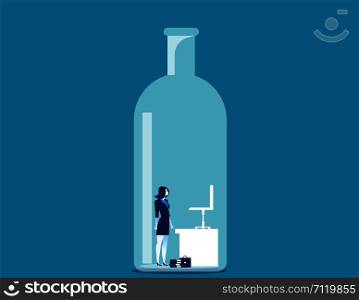 Businesswoman trapped in the bottle. Concept business illustration. Vector flat