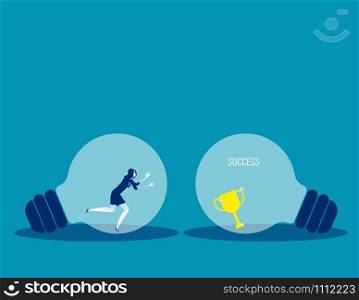 Businesswoman trying to break out of his zone to success. Concept business vector illustration.