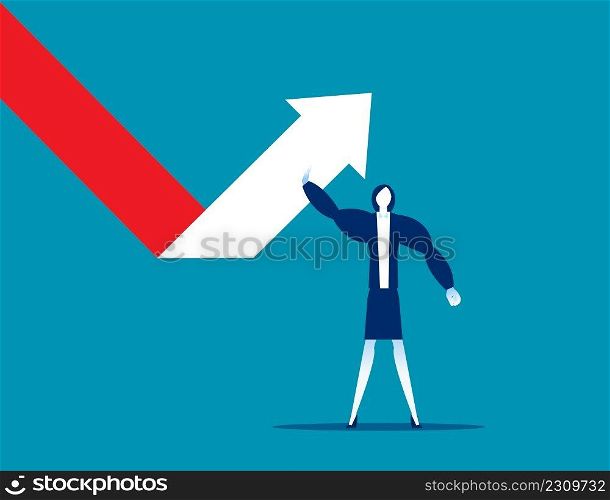 Businesswoman turns to change arrow direction successful