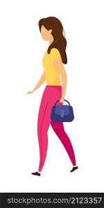 Businesswoman walking semi flat color vector character. Moving figure. Full body person on white. Going to work isolated modern cartoon style illustration for graphic design and animation. Businesswoman walking semi flat color vector character