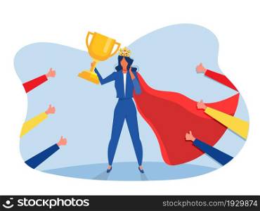 Businesswoman Watches his dream with impower woman about Victory,Success, Leadership Career ConceptVector illustration.