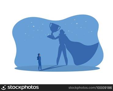 Businesswoman Watches his shadow with impower woman about Victory,Success, Leadership Career ConceptVector illustration.