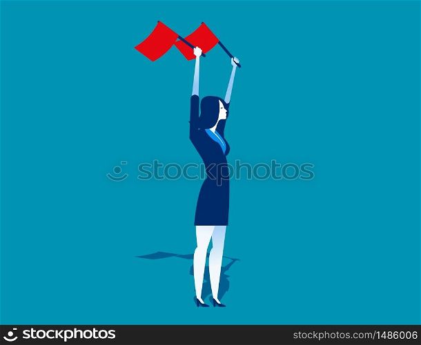 Businesswoman waving the flags. Concept business vector illustration. Flat design style.. Businesswoman waving the flags. Concept business vector illustration. Flat design style.