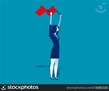 Businesswoman waving the flags. Concept business vector illustration. Flat design style.. Businesswoman waving the flags. Concept business vector illustration. Flat design style.