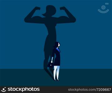 Businesswoman with a shadow and career strength. Concept business illustration. Vector character and abstract.