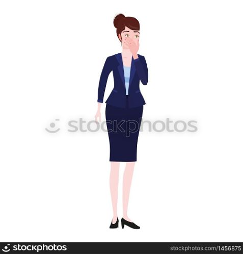 Businesswoman with facepalm gesture. Headache, disappointment or shame sad stressed face. Businesswoman with facepalm gesture. Headache, disappointment or shame sad stressed face, worry disappointed expression. Cartoon style vector illustration isolated