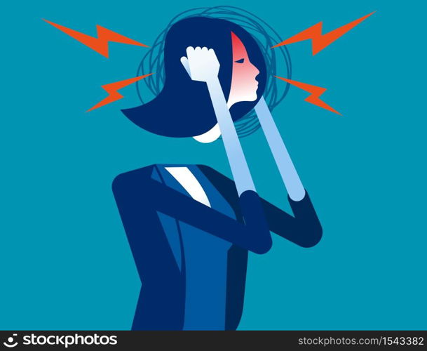 Businesswoman with headache. Concept business vector, Anger, Pressure.