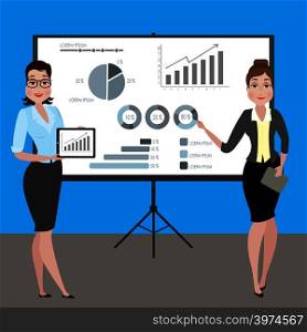 Businesswoman with projector screen . Business Presentation concept, stock vector illustration. Businesswoman with projector screen . Business Presentation conc