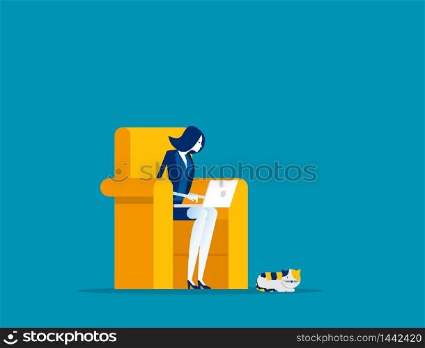 Businesswoman working at home. Concept business vector, Freelance, Working At Home, Home office.