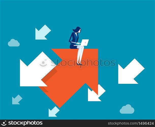 Businesswoman working growth direction. Concept business vector illustration, Leader, Arrows, Reverse trend.