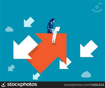 Businesswoman working growth direction. Concept business vector illustration, Leader, Arrows, Reverse trend.
