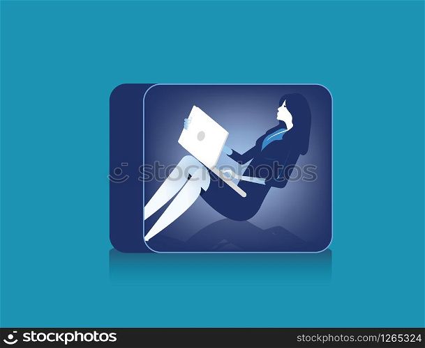 Businesswoman working in narrow. Concept business character vector illustration.