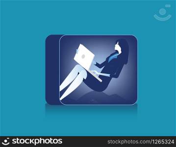 Businesswoman working in narrow. Concept business character vector illustration.