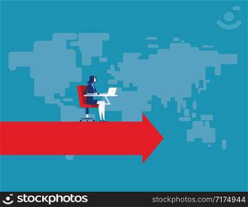 Businesswoman working on arrow moving forward. Concept business vector illustration.