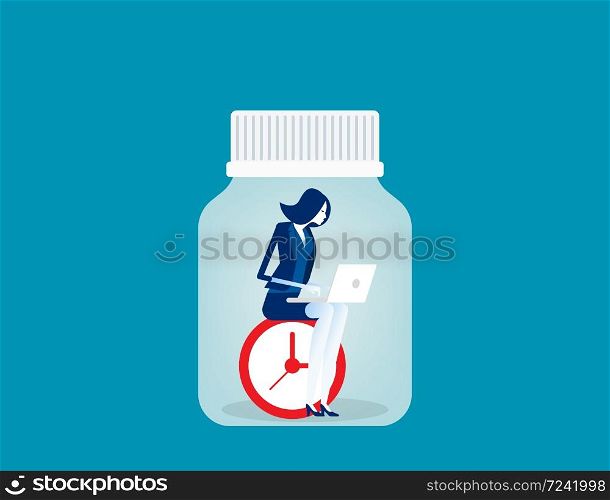 Businesswoman working trapped inside of bottle. Concept business vector illustration, Freedom, Liberty