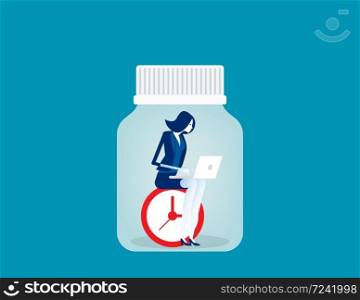 Businesswoman working trapped inside of bottle. Concept business vector illustration, Freedom, Liberty