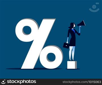 Businesswomen and percentage sign. Concept business vector illustration.