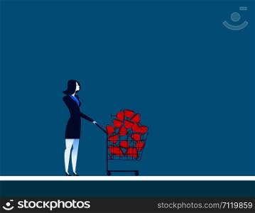 Businesswomen shopping trolley with trophy. Concept business illustration. Vector flat