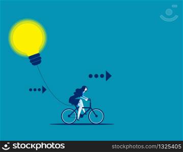 Busineswosman with best idea. Concept business vector illustration, Flat business cartoon, Bicycle and Ride, Speed, successful.