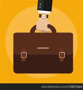 Bussiness, hand holding briefcase. Vector