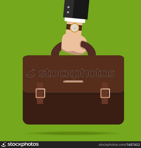 Bussiness, hand holding briefcase. Vector