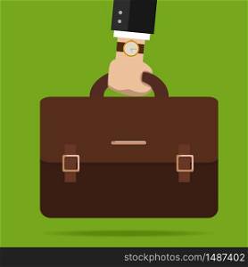 Bussiness, hand holding briefcase. Vector