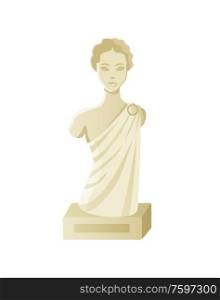 Bust of woman, stone antique sculpture, element of exhibition, portrait view of lady monument, goddess female, goddess model, statue for museum vector. Museum Object, Stone Sculpture of Woman Vector