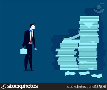 Busy businessman. Man and pile of documents. Concept business vector.
