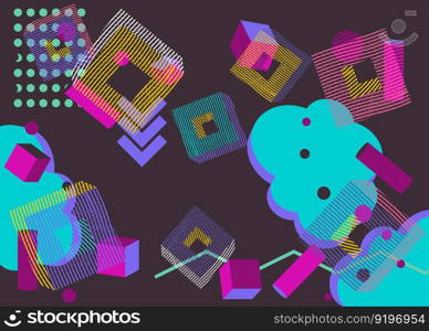 Busy geometric vintage background poster. Abstract geometrical graphic shapes template for book cover, Newsletter, Social Media backdrop.