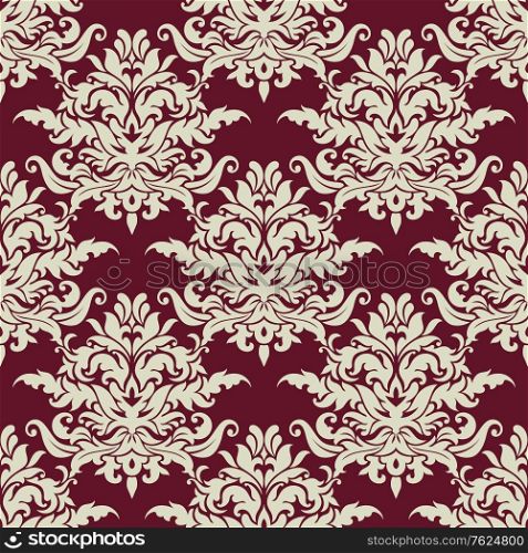 Busy seamless arabesque pattern with large floral motifs in a closely packed design suitable for textile or wallpaper design. Busy arabesque pattern with large floral motifs