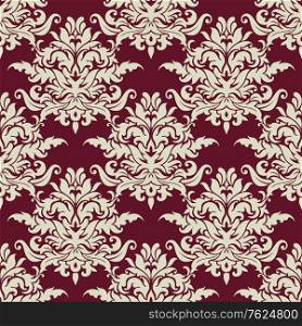 Busy seamless arabesque pattern with large floral motifs in a closely packed design suitable for textile or wallpaper design. Busy arabesque pattern with large floral motifs