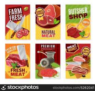 Butcher Banners Set. Butcher cartoon banners set with fresh meat symbols isolated vector illustration