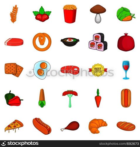 Butcher's meat icons set. Cartoon set of 25 butcher's meat vector icons for web isolated on white background. Butcher's meat icons set, cartoon style