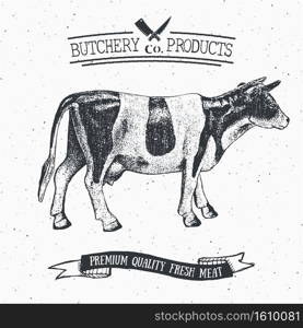 Butcher Shop vintage emblem beef meat products, butchery Logo template retro style. Vintage Design for Logotype, Label, Badge and brand design. vector illustration.. Butcher Shop vintage emblem beef meat products, butchery Logo template retro style. Vintage Design for Logotype, Label, Badge and brand design. vector illustration