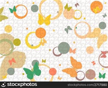 butterflies and bubbles puzzle composition, abstract vector art illustration
