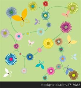 butterflies and flowers, vector art illustration