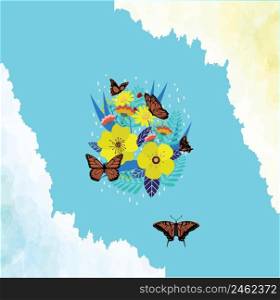 butterflies background colorful flowers icons decoration