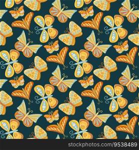 Butterflies collection seamless pattern. Moth background with decorated wings. Cute print for textile, paper, packaging, wallpaper and design, vector illustration. Butterflies collection seamless pattern vector illustration